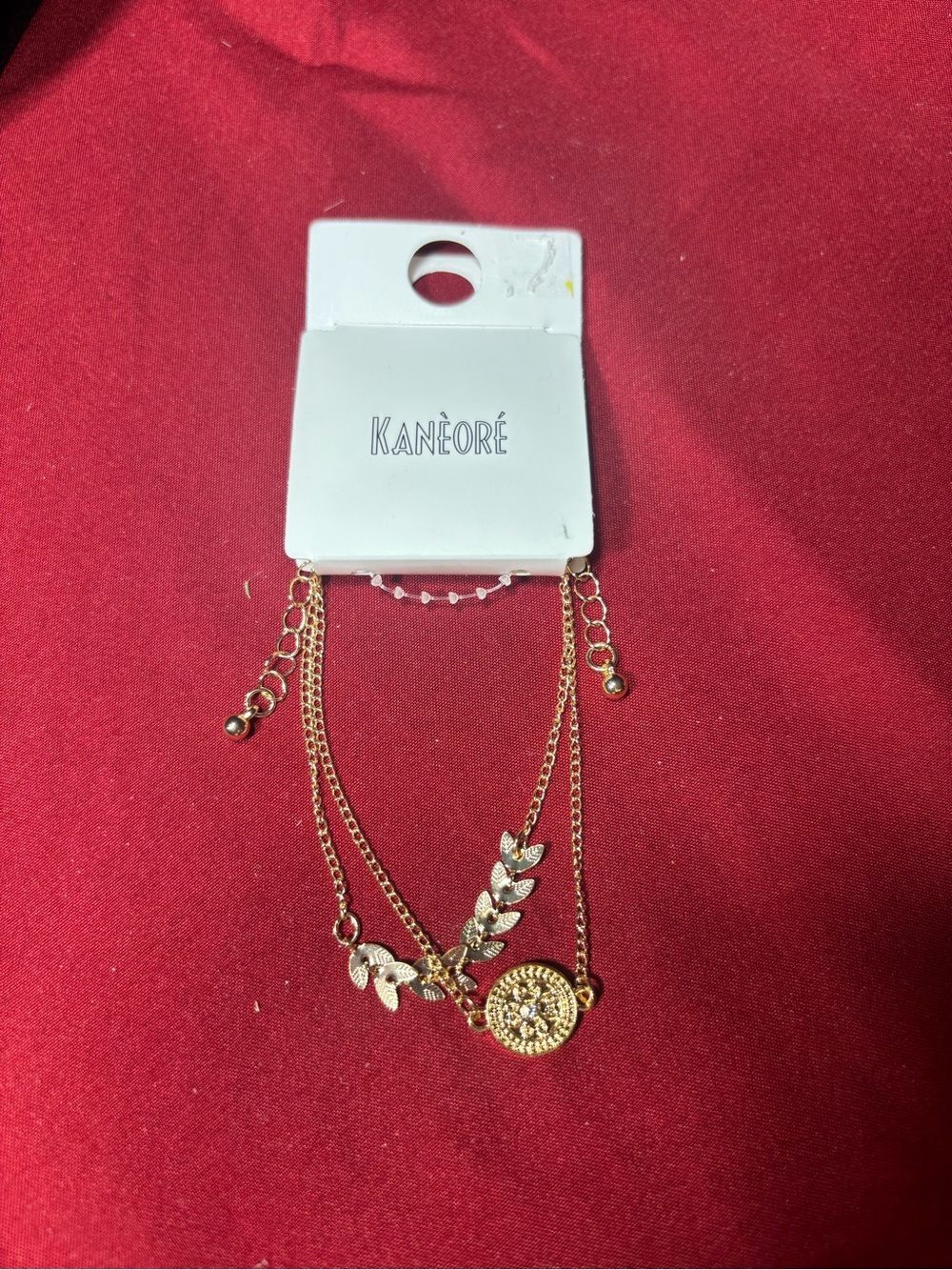 7” New Gold-Tone Layered Leaf & Medallion Bracelet